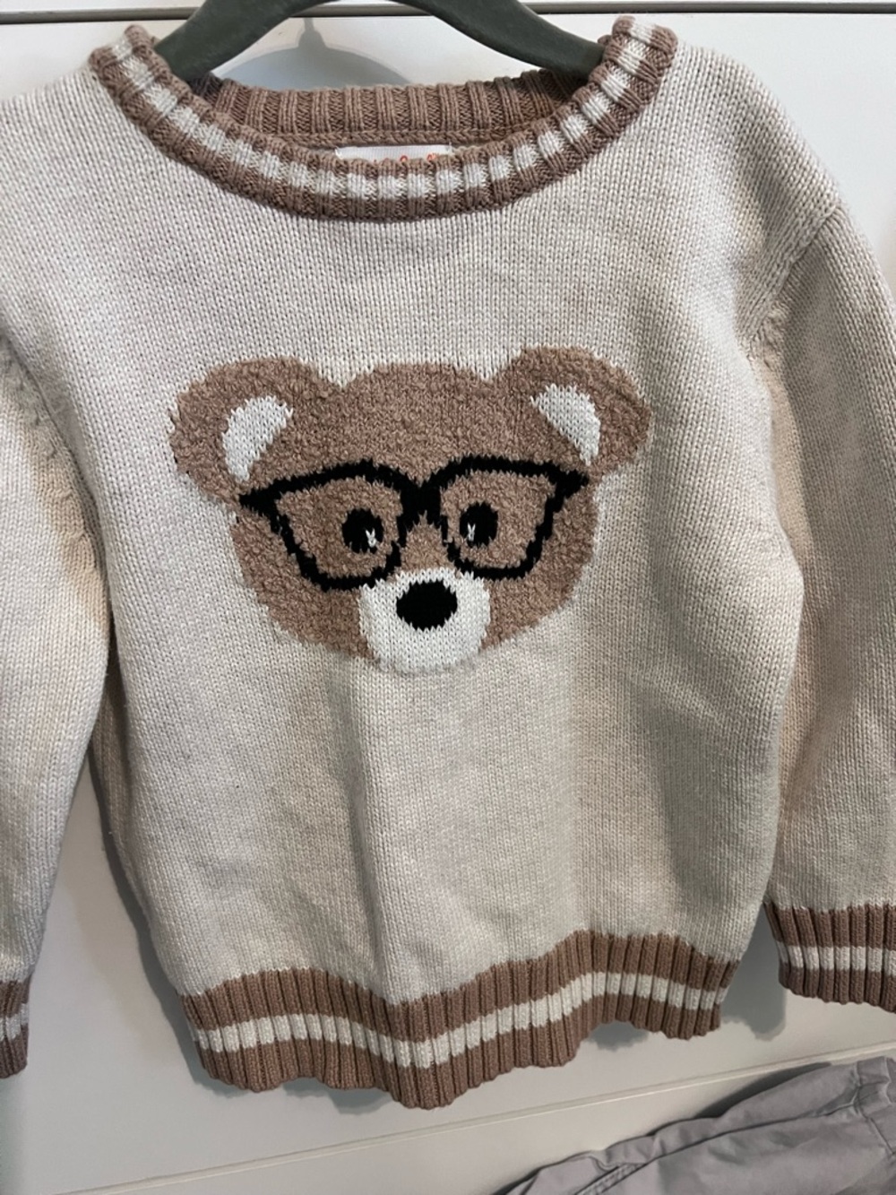 Cozy Bear Knit Sweater in Beige & Brown